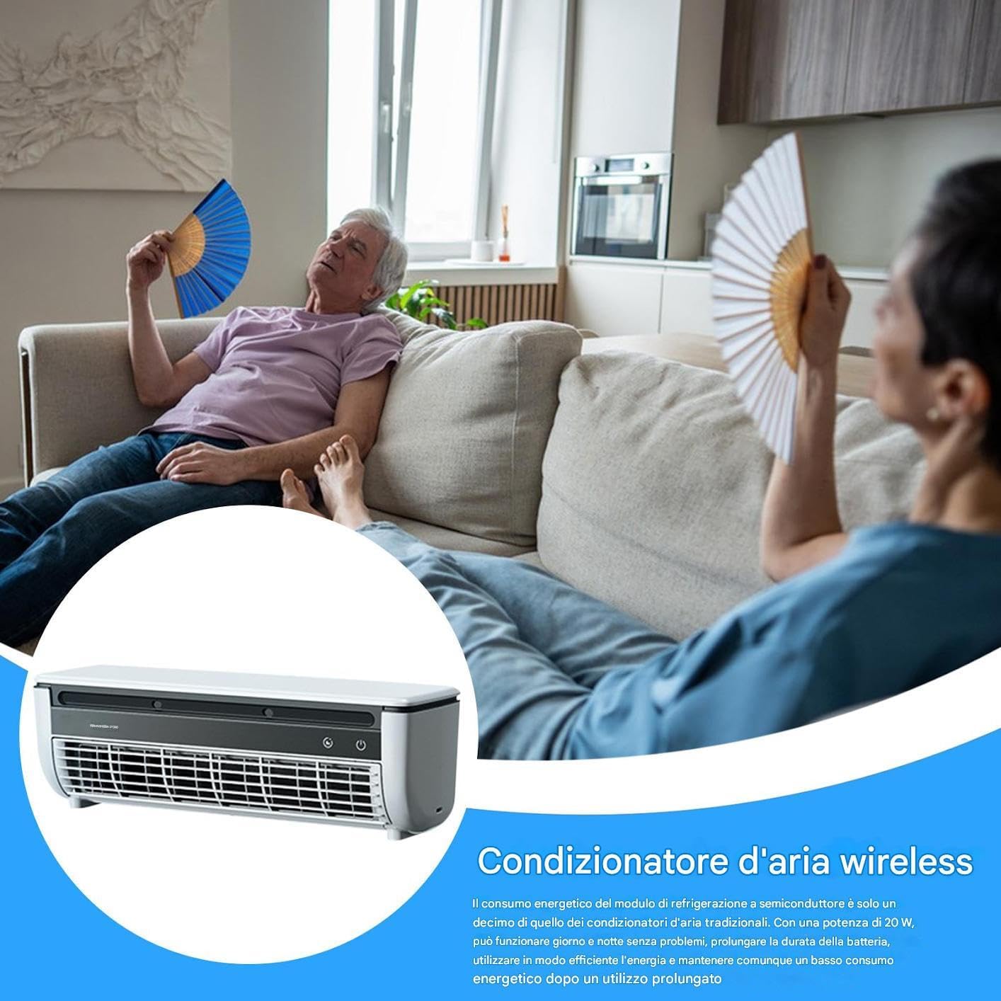 Genérico Ventilateur De Climatisation, Climatiseur Portable, Refroidisseur De Chargement Sans Fil, Brise Réglable, Appareil De Refroidissement Personnel Compact Pour Maison, Cuisine, Dortoir, Voyage