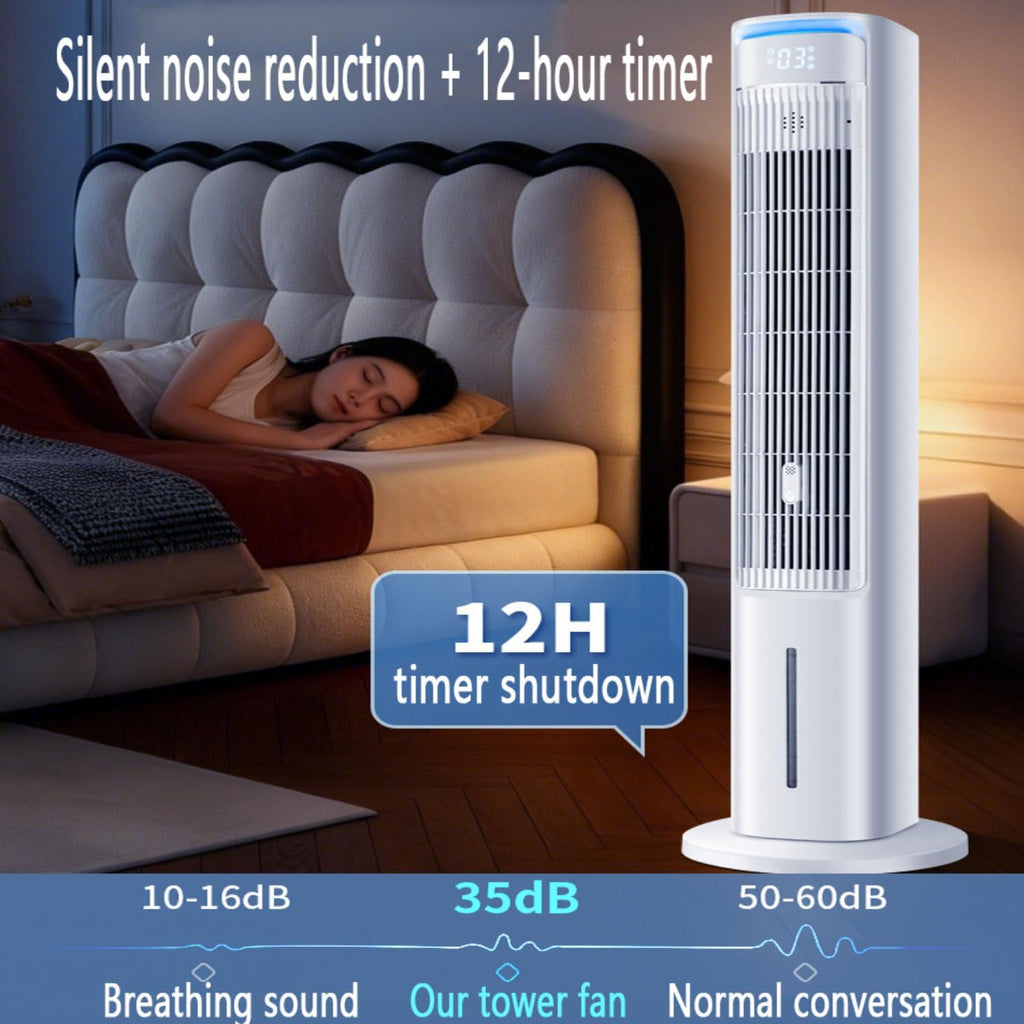 GENERIC Climatiseur De Tour Calme Avec Refroidissement Par évaporation, 3 Niveaux De Vitesse, Minuterie De 12 Heures Et Fonction D'arôme. Climatisation Portable, Pas De Fenêtres Nécessaires, Batteries De Refr