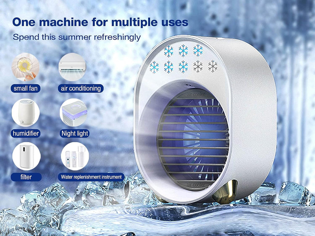  Mini Climatiseur Portable, Mobile Sans Évacuation, Ventilateur Silencieux Chambre, Clim Portable Rechargeable USB Petit Humidificateur Air 3600mAh 4 En 1