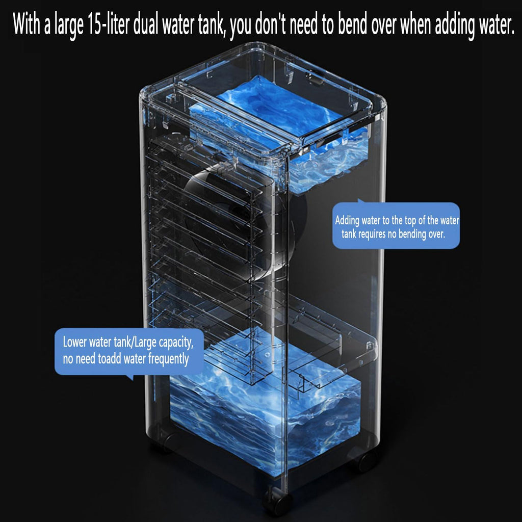  Climatiseur Mobile Sans Évacuation 15L 75W Climatiseur Mobile Silencieux Avec Minuterie De 7.5H 3 Modes 40dB Réservoir D'eau Amovible Télécommande Refroidisseur D'air Climatisation Pour Chambre