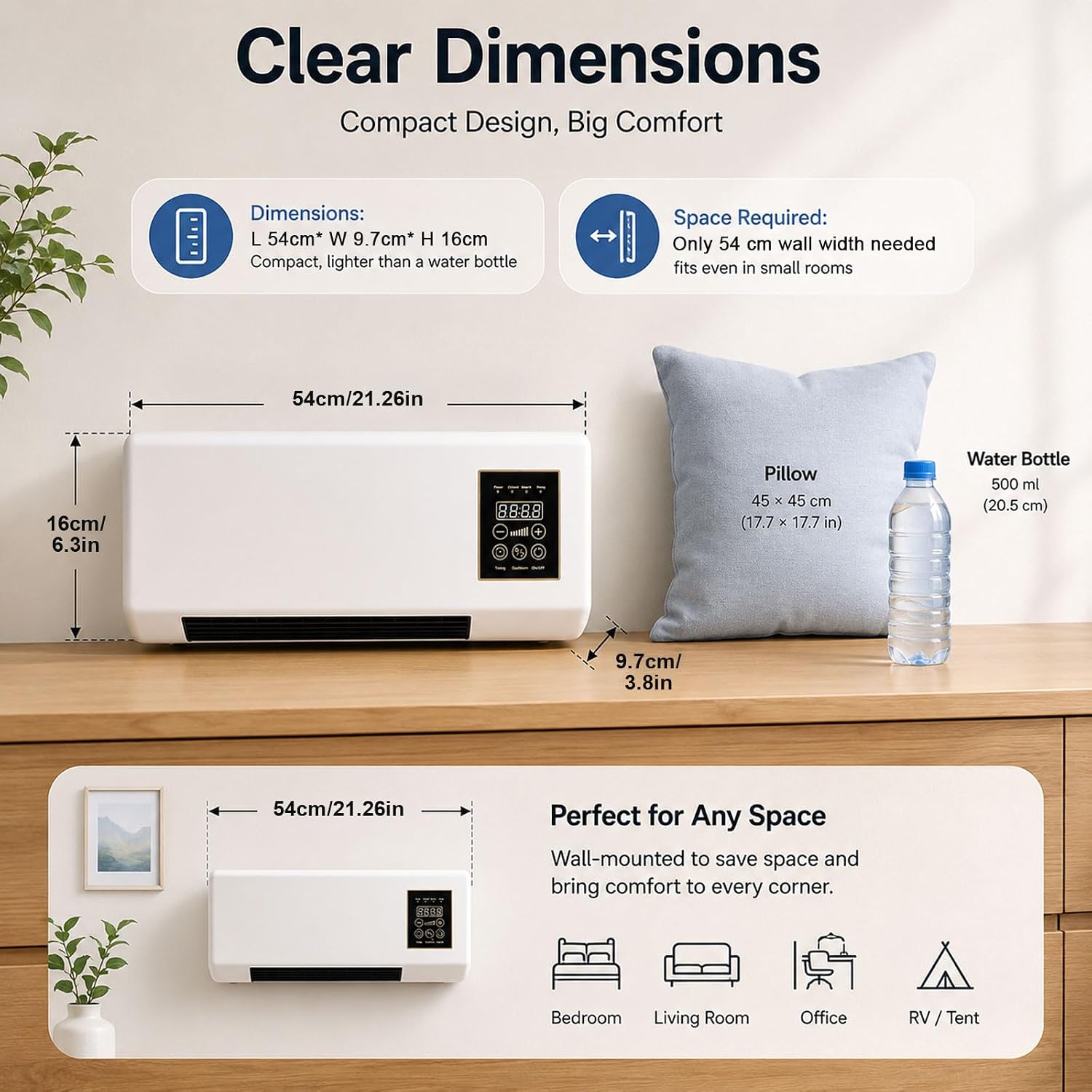  Climatiseur Mural Mobile Sans Évacuation Avec Télécommande | Classe Énergétique A, Réversible Split, Pour Cuisine Et Chambre, Ventilateur Intégré, Climatiseur Portable