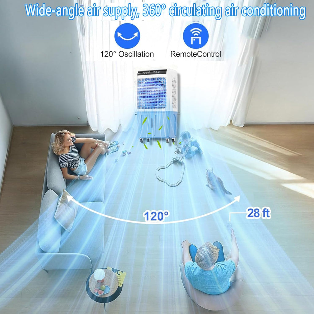 GENERIC Refroidisseur D'évaporation Sans Fenêtre, 40L Tank & Ice Packs, 120 Swing, Ventilateur à Courant Alternatif Portable Pour Chambre à Coucher, Bureau, Patio, Refroidissement Silencieux, Pas De Tuyau Néc