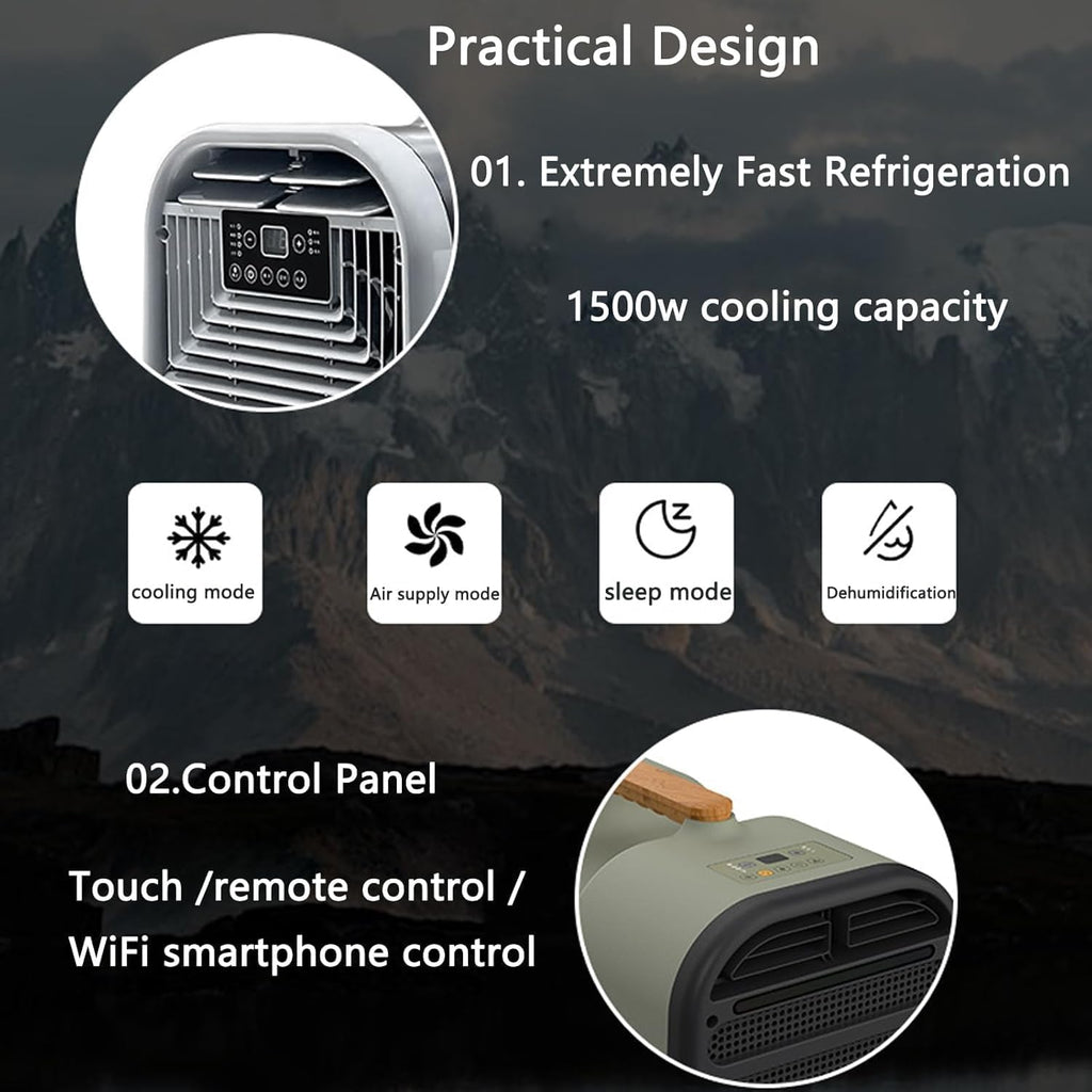  Portable AC 4500BTU Refroidissement Rapide 400W Calme Mini Refroidisseur Pour RV Voiture Camping Avec Télécommande Mode De Sommeil Déshumidificateur Compact Design Facile à Installer Extérieur à L'int
