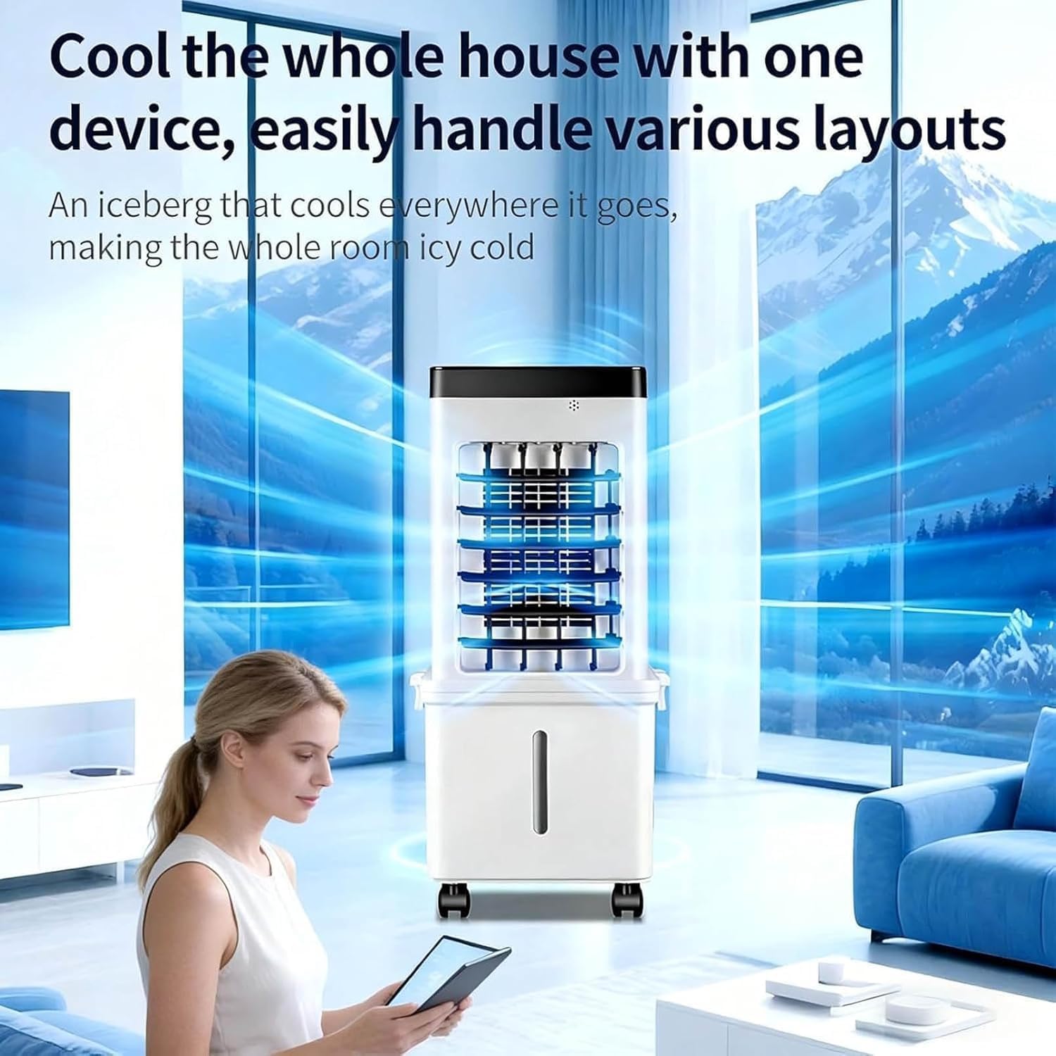 GENERIC Refroidisseur D'air évaporatif Portable 10L Avec Roues, Ventilateur à 3 Vitesses à Faible Bruit Pour La Chambre De Bureau à Domicile, Dispositif De Refroidissement Silencieux à économie D'énergie Avec