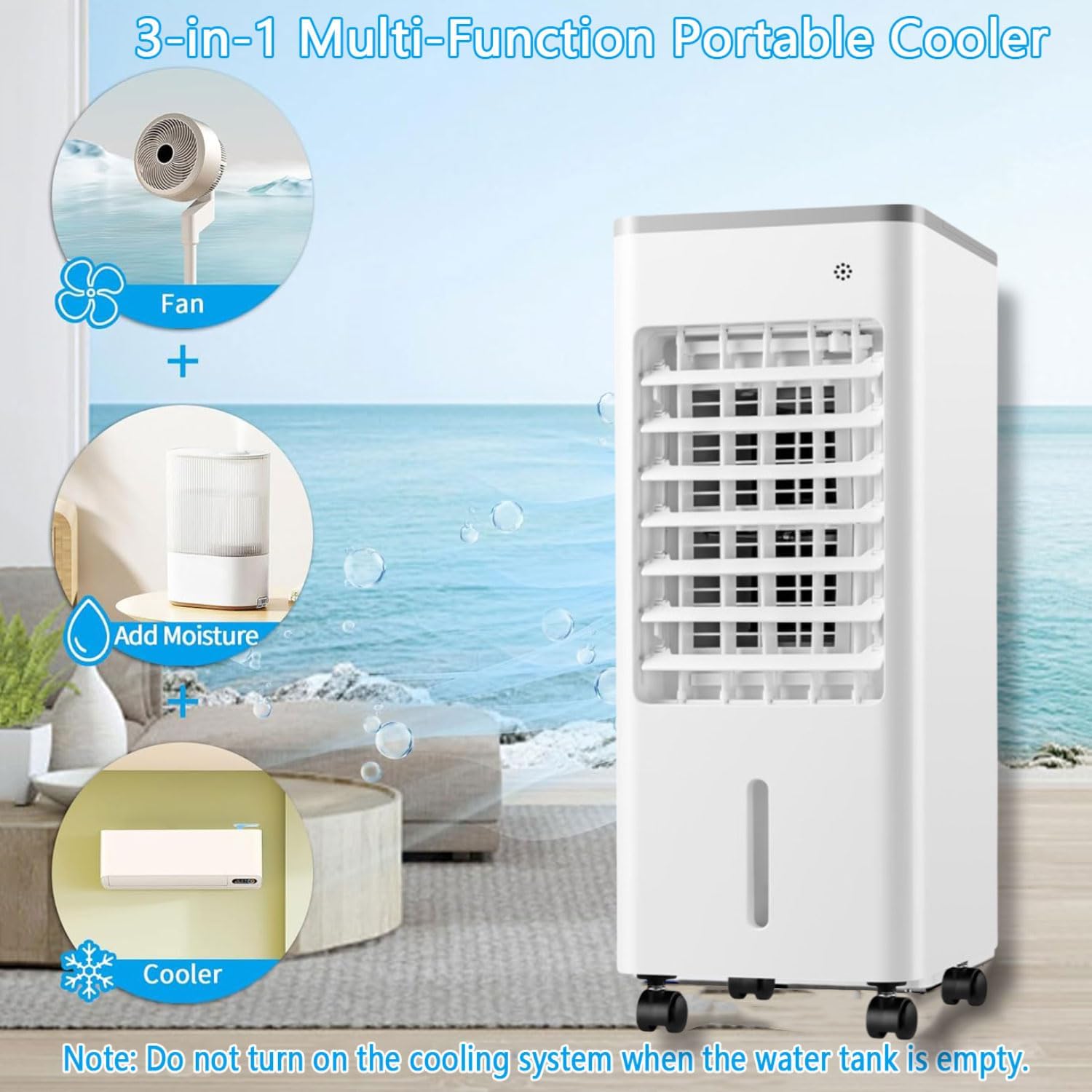 GENERIC Ventilateur De Refroidisseur évaporatif 9L Avec Affichage LED, Climatiseur Portable Pour Bureau à Domicile, 3 Vitesses, Fonctionnement Silencieux, Réservoir De Glace, Fonction D'humidificateur Et De P
