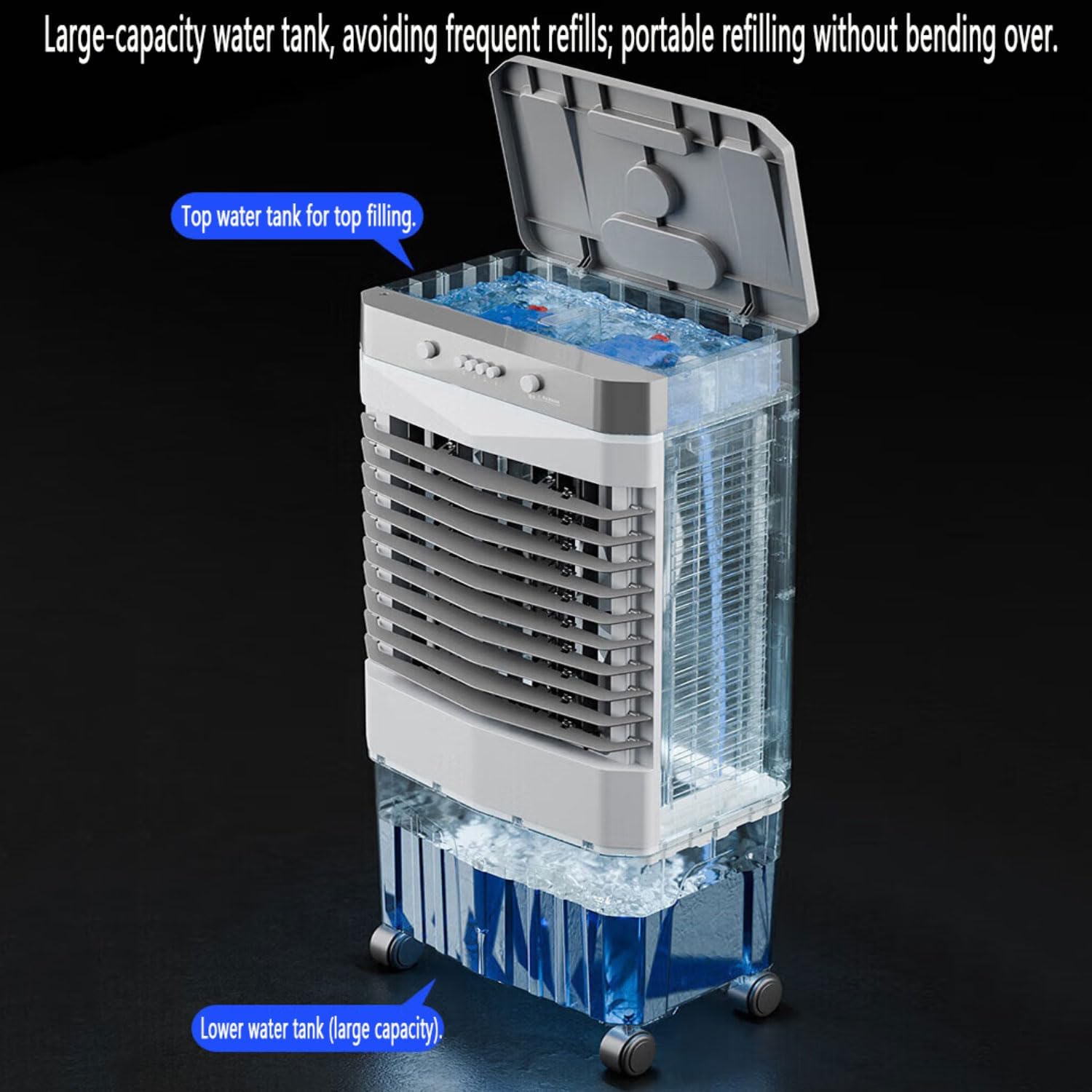 GENERIC Climatiseurs Portables Sans Fenêtre De Refroidisseur D'air Par évaporation Avec 4 Ventilateurs De Refroidissement De Boîte à Glace Qui Soufflent L'air Froid 3 Vitesses 3 Modes 60°Oscillation Swamp Ref