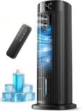  Climatiseur Mobile Portable Rafraîchisseur D'air Silencieux (Améliorée) Pour Chambre - Puissance 7,5 M/s, Oscillation 90°, 4 Vitesses, 2 Modes, Minuteur 10H, Télécommande, Sans Lame, Noir Carbone