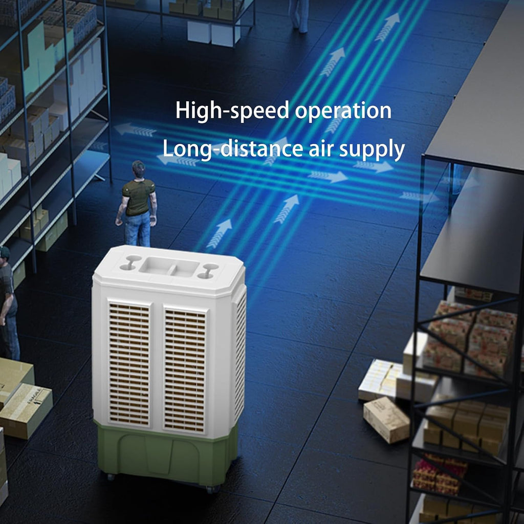  Refroidisseur D'air Par Évaporation Industriel, Climatiseurs Sans Fenêtre Avec Grand Réservoir D'eau Et 4 Blocs De Glace, Refroidisseur De Marais Portable Pour Garage Et Terrasse
