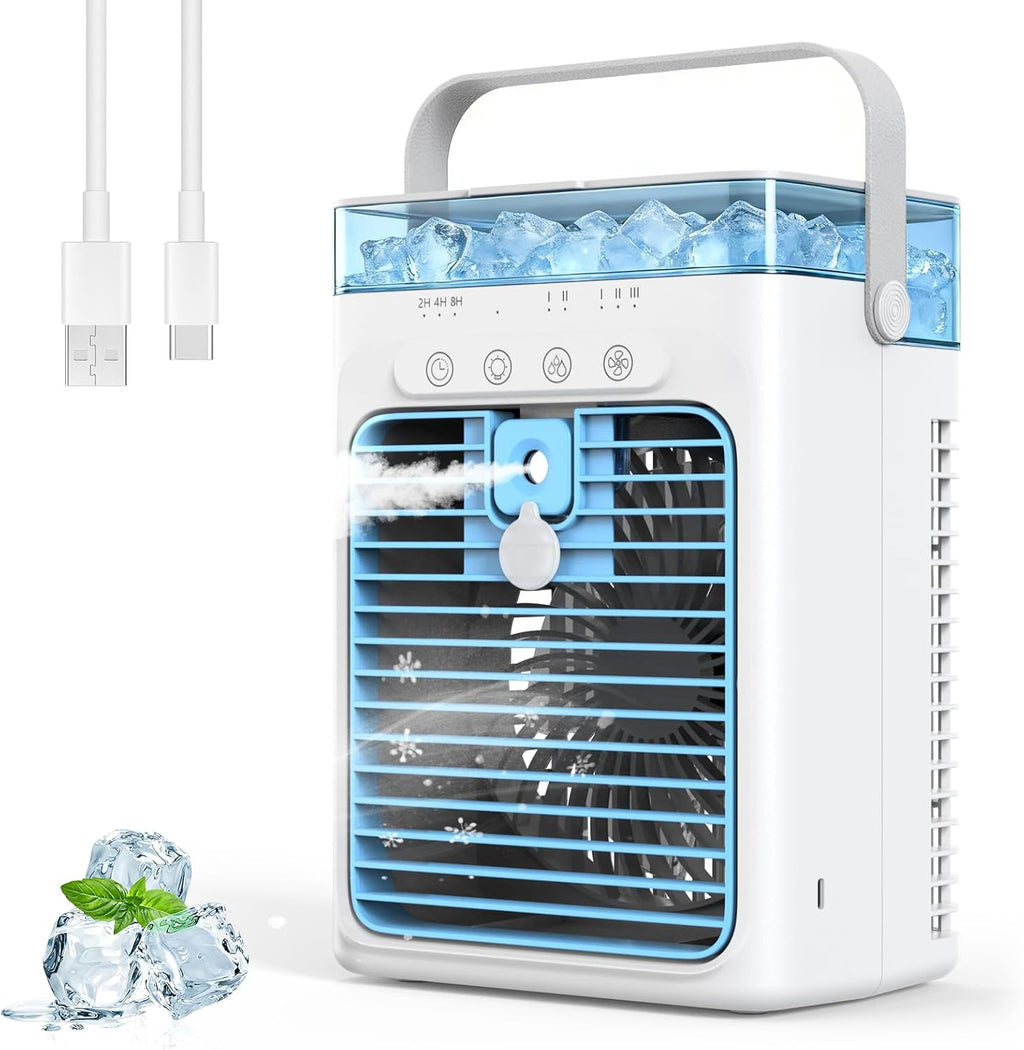  Climatiseur Portable, Refroidisseur D'air évaporatif Personnel, Petit Ventilateur AC à 3 Vitesses, Arrêt Automatique 8H, Mini Climatiseur, Ventilateur De Refroidissement Pour Voiture, Bureau, Camping