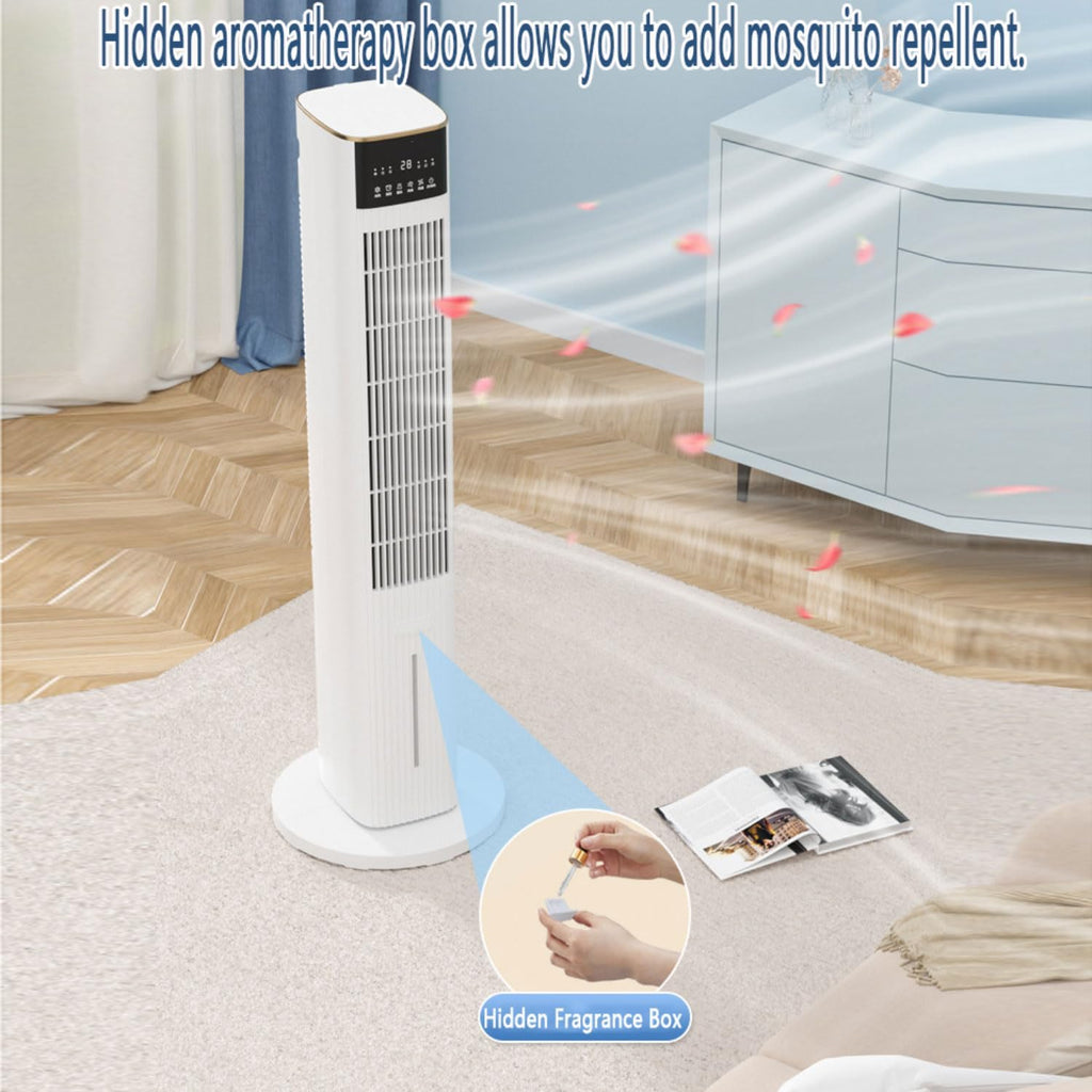  Refroidisseur D'air Colonne Refroidisseur Humidificateur Et Ventilateur Oscillation 80° 3 Vitesses 3 Modes Réservoir D'eau 4.5L Blocs De Glace Climatiseur Mobile Portable Pour Chambre Bureau Blanc