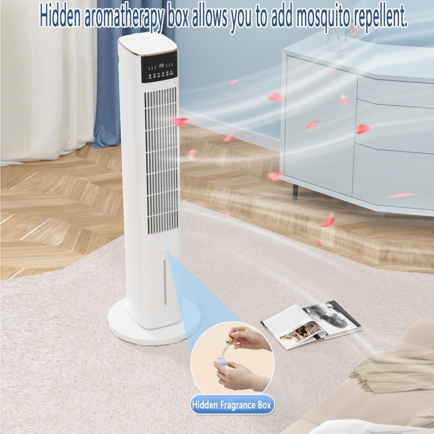  Refroidisseur D'air Colonne Refroidisseur Humidificateur Et Ventilateur Oscillation 80° 3 Vitesses 3 Modes Réservoir D'eau 4.5L Blocs De Glace Climatiseur Mobile Portable Pour Chambre Bureau Blanc