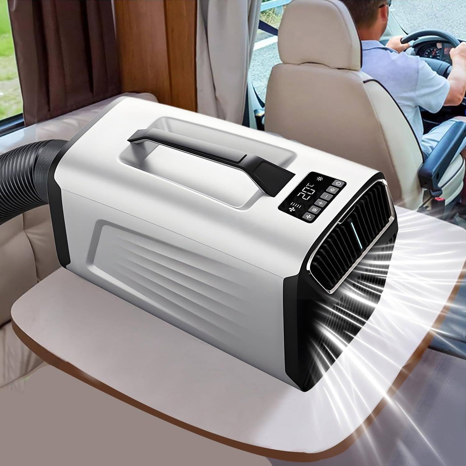  Climatiseur Portable 2 En 1 Pour Camping-Car, 5200 BTU, 400 W, Silencieux, Avec Compresseur, Faible Consommation D'énergie, Idéal Pour Tentes Et Camping-Cars. Fonction Déshumidification Gray