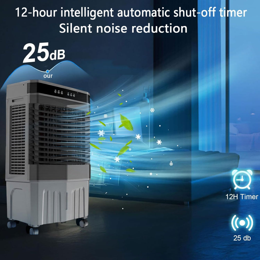 GENERIC Ventilateur De Refroidisseur D'air Portable Avec Boîtes à Glace, 3 Vitesses, Humidificateur Oscillant Pour Bureau De Chambre, Refroidissement Par évaporation Silencieux Avec Minuterie Et Roues