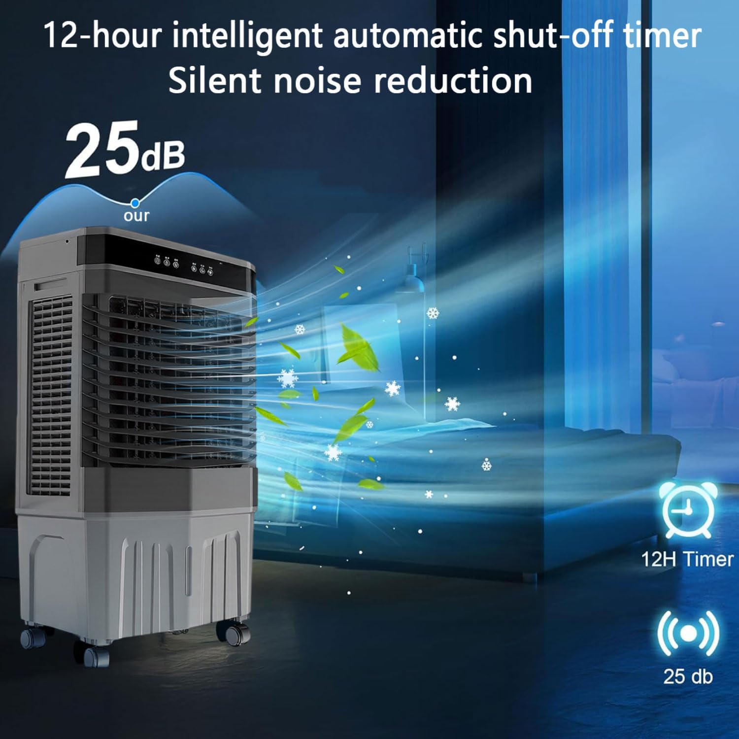 GENERIC Ventilateur De Refroidisseur D'air Portable Avec Boîtes à Glace, 3 Vitesses, Humidificateur Oscillant Pour Bureau De Chambre, Refroidissement Par évaporation Silencieux Avec Minuterie Et Roues