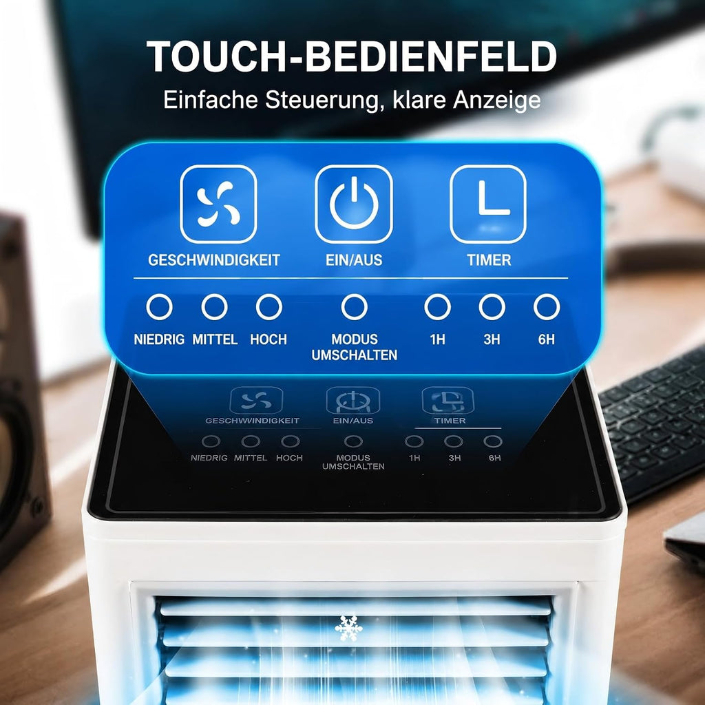  Climatiseur Mobile Portable, Refroidisseur D’Air À Eau Silencieux, Grand Réservoir D’Eau, 3 Vitesses, Ventilateur USB-C Pour Chambre, Bureau, Camping Et Voiture