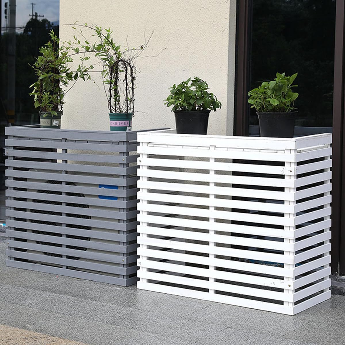 GENERIC Housse De Protection En Bois Pour Climatiseur D'extérieur – Capote à Persiennes En Bois Massif Résistant Aux Intempéries 85 X 35 X 80 Cm – Protection élégante Pour Décoration De Jardin