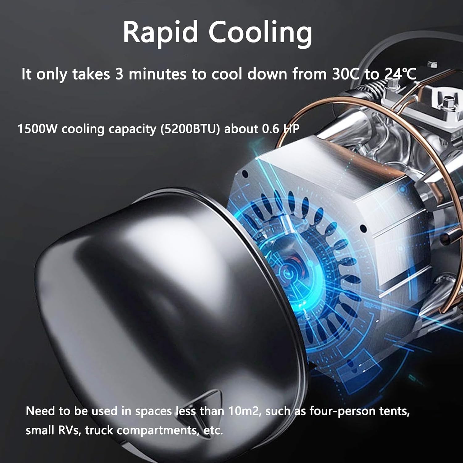  Portable AC 4500BTU Refroidissement Rapide 400W Calme Mini Refroidisseur Pour RV Voiture Camping Avec Télécommande Mode De Sommeil Déshumidificateur Compact Design Facile à Installer Extérieur à L'int