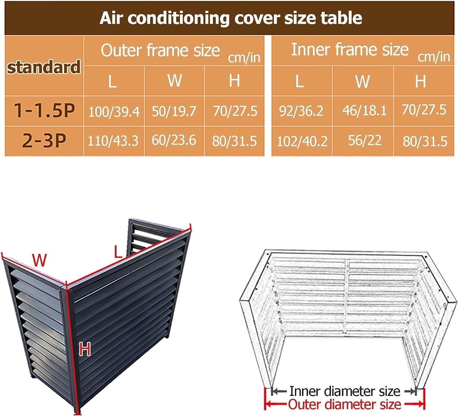 GENERIC Housse De Climatiseur En Aluminium Et écran De Clôture D'intimité | Grille De Condensateur Extérieur | Boîtier De Protection Pour Pompe à Chaleur Et Climatisation | Poubelle élégante