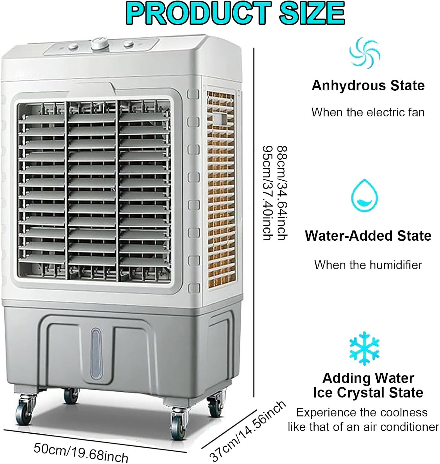 GENERIC Ventilateur De Refroidisseur évaporatif Portable 3 En 1 Avec Paquets De Glace, Réservoir 50L, 120 Oscillation, 3 Vitesses, Grand Refroidissement Extérieur De Pièce Pour Le Circulateur D'air Efficace à