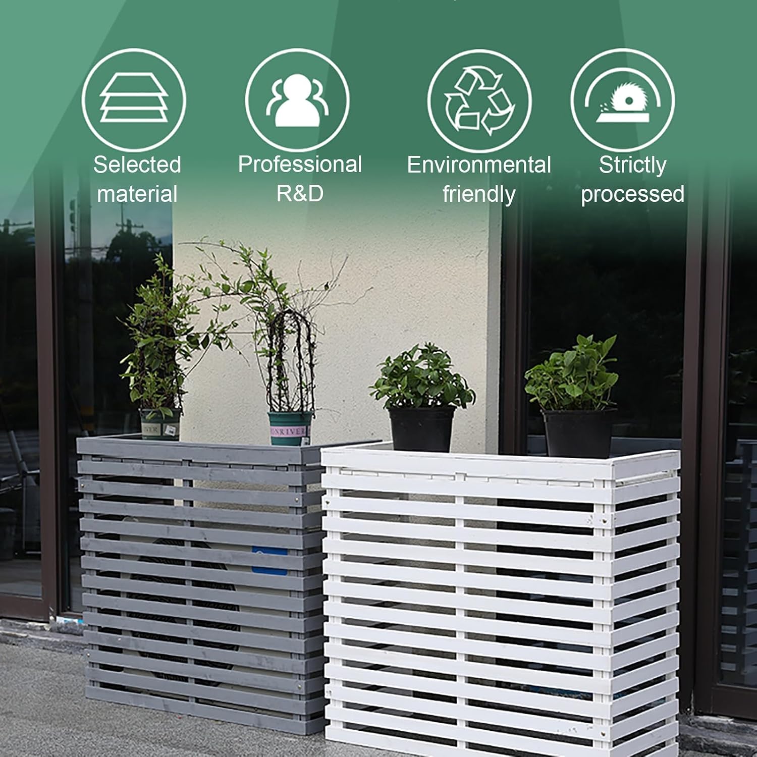  Housse En Bois Pour Climatiseur – Unité De Climatisation Extérieure Et Support De Fleurs – Bois Massif, Marron – Protection élégante Et Fonctionnelle Pour Unités Mobiles AC