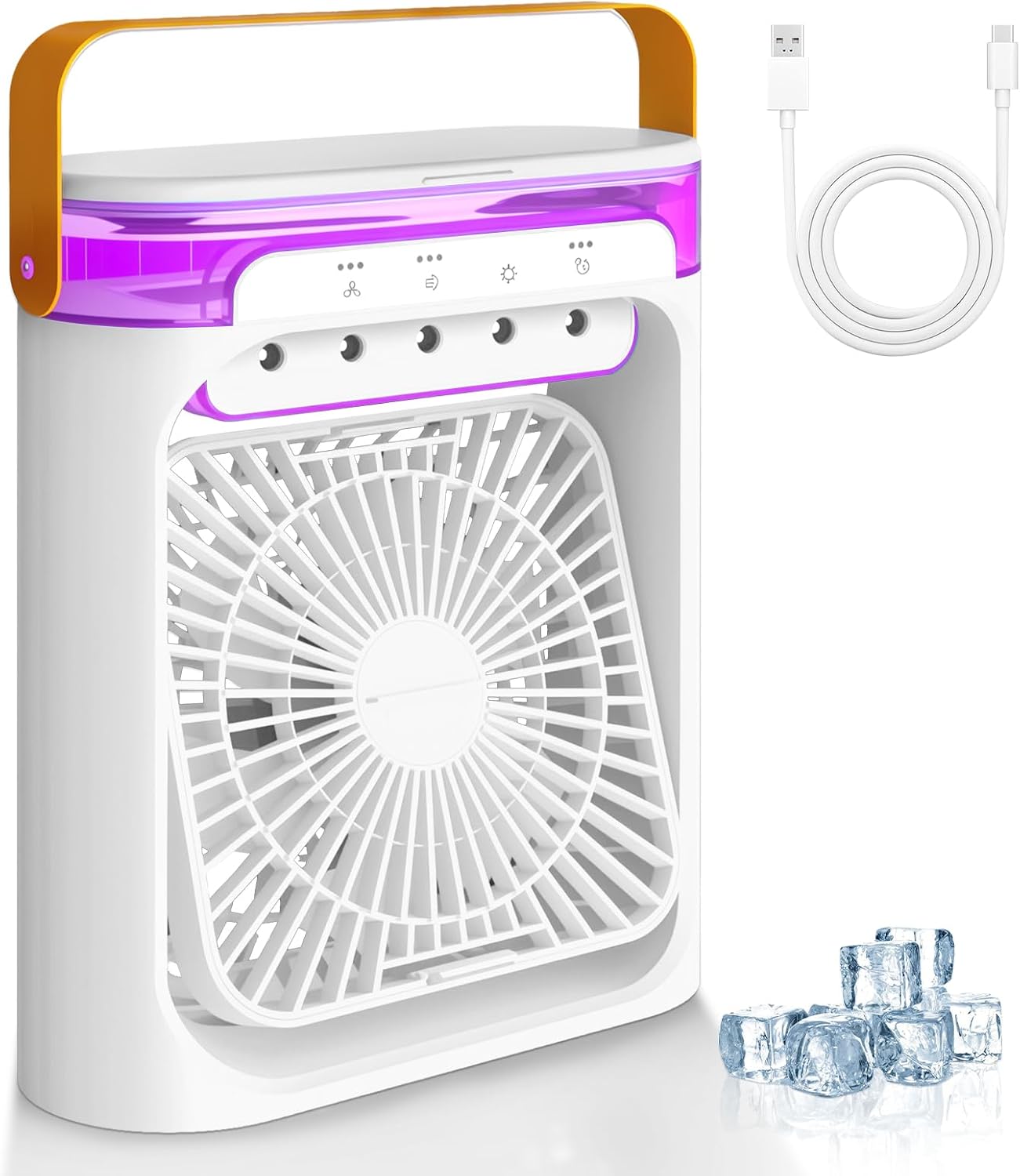  Climatiseur Mobile 4 En 1 Mini Climatiseur Portable, Mini Refroidisseur D'air Personnel USB, Ventilateur, 3 Vitesses Réglables Air Refroidisseur Mobil Pour Maison/Bureau/Extérieur -Blanc