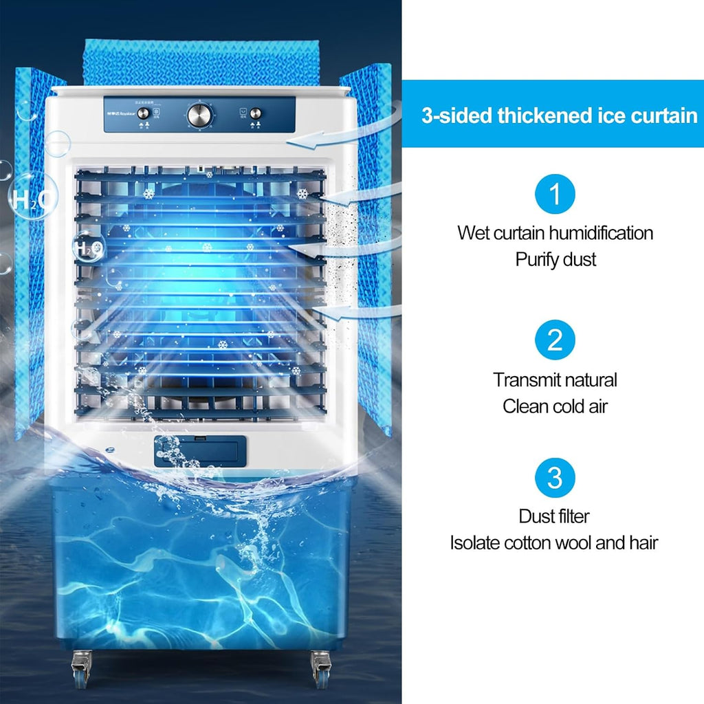  Climatiseur Mobile 3 En 1, Refroidisseur D'air, Humidificateur, Ventilateur, Télécommande, Refroidisseur Par évaporation For Usage Commercial, Industriel, Garage, Patio, Extérieur(113CM/44.4in)