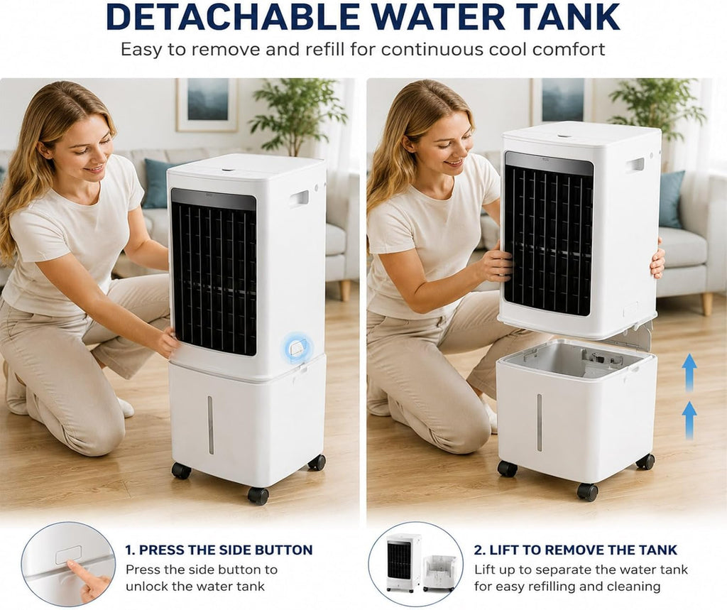 GENERIC Refroidisseur D'air évaporatif Portable, Réservoir Amovible De 12L Et Boîtes à Glace Pour Le Refroidissement Instantané.Smart 7.5H Timer Avec Télécommande.Le Filtre Anti-Pousse Assure Un Débit D'air P