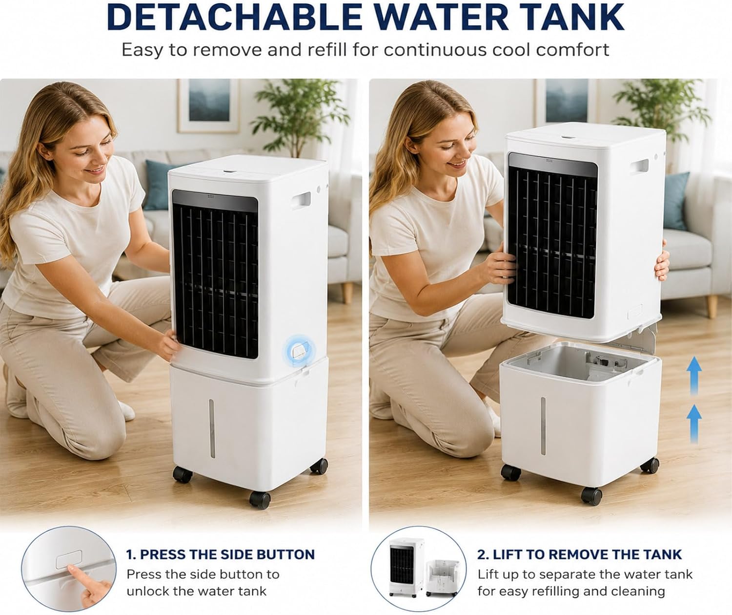 GENERIC Refroidisseur D'air évaporatif Portable, Réservoir Amovible De 12L Et Boîtes à Glace Pour Le Refroidissement Instantané.Smart 7.5H Timer Avec Télécommande.Le Filtre Anti-Pousse Assure Un Débit D'air P