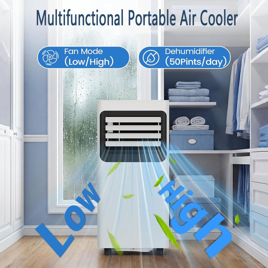 Climatiseur Portable Intelligent Silencieux, Déshumidificateur Intégré Et Modes De Ventilateur Pour Les Chambres Jusqu'à 350 Pieds Carrés, Télécommande, Minuterie 24H, Kit D'installation
