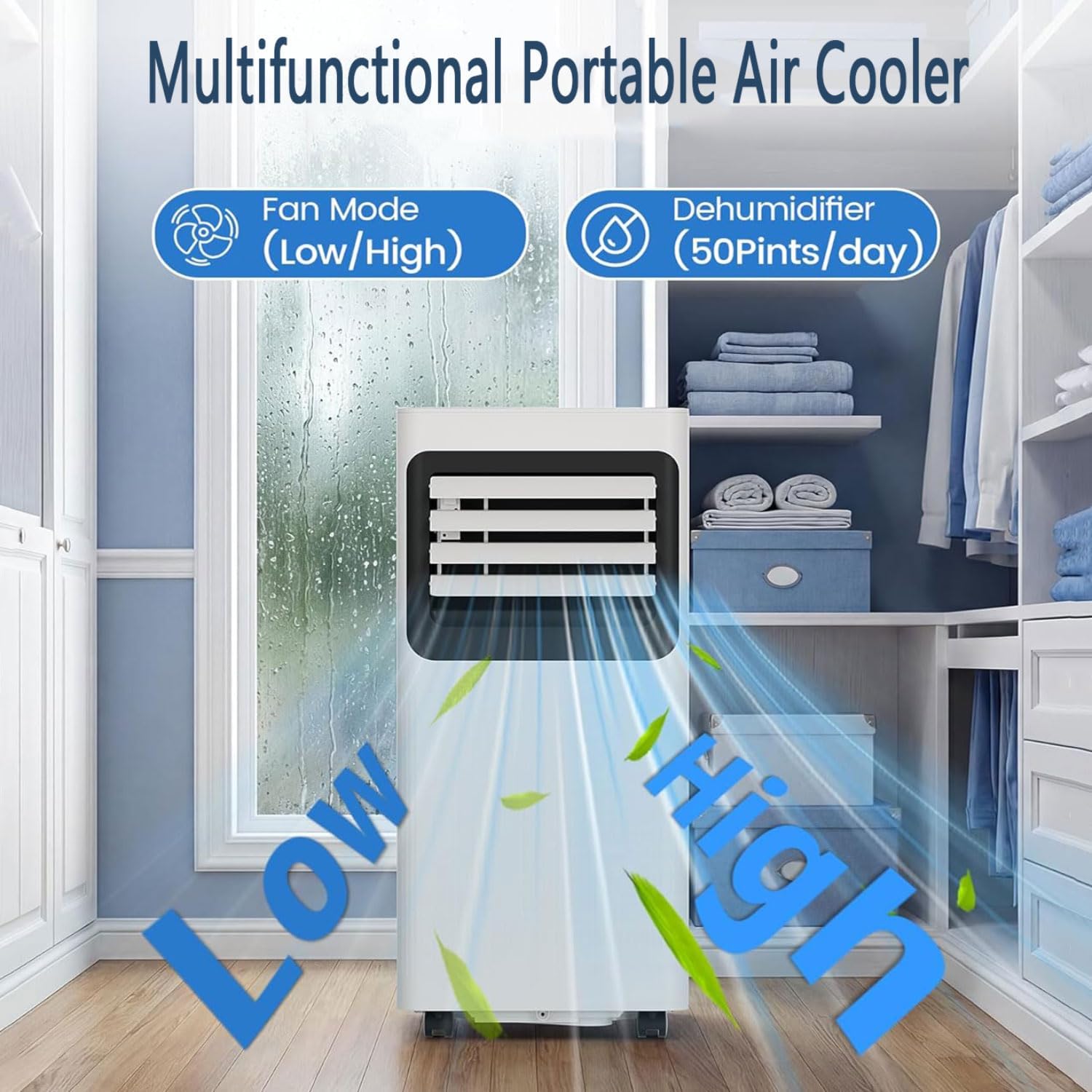  Climatiseur Portable Refroidit 350 Sq.Ft, Unité De Climatisation Silencieuse Avec Ventilateur, Déshumidificateur, Affichage LED, Télécommande, Minuterie 24H, Kit De Fenêtre Pour Chambre à Coucher, Bur