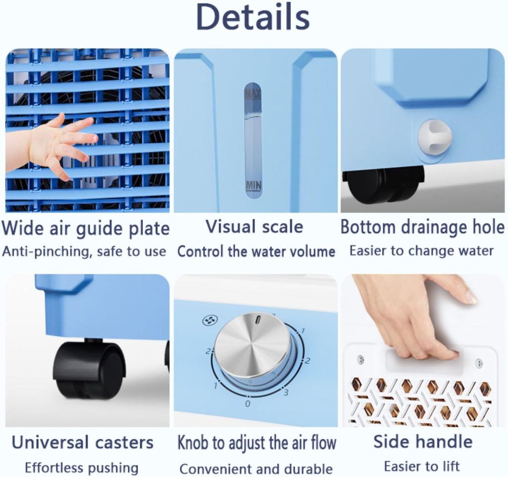 GENERIC Climatiseur évaporatif Portable, Moteur En Cuivre Amélioré, Grand Réservoir D'eau, Blocs De Glace, Ventilateur De Refroidissement Pour Usage Intérieur Et Extérieur, Idéal Pour Les Chambres à Coucher