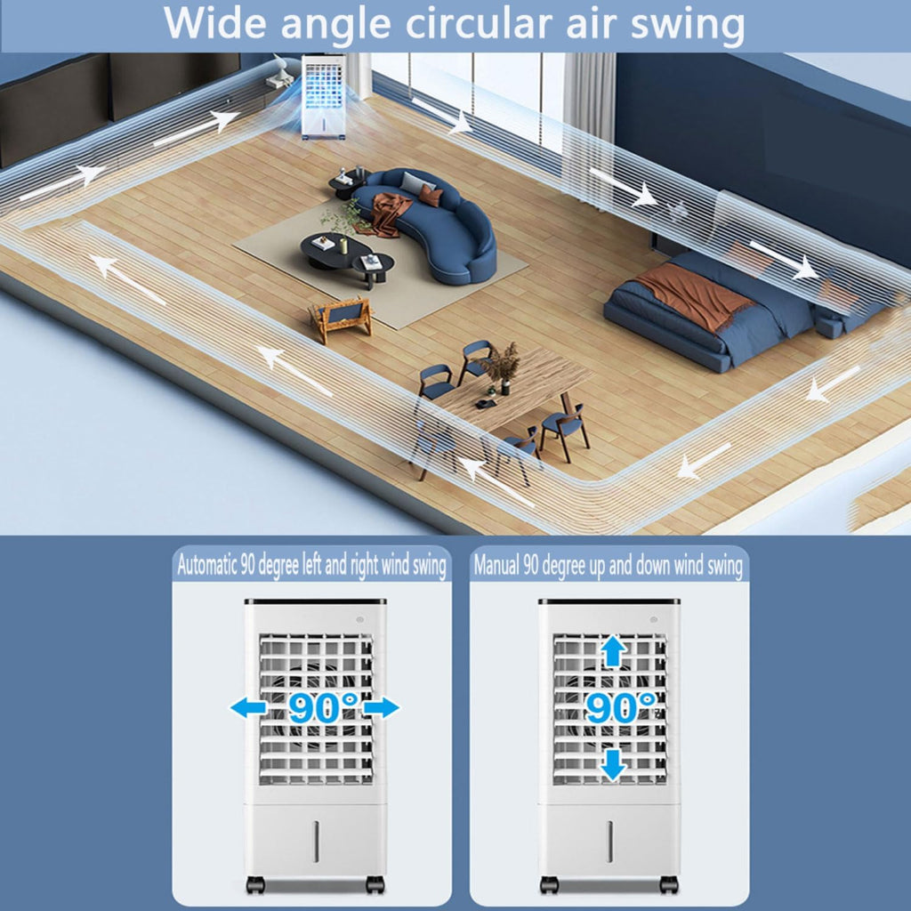  Climatiseur Portable Silencieux Avec Télécommande, Minuterie 15 H Pour Arrêt Automatique Intelligent, 3 Vitesses, Réservoir De 9 L Pour 20 H De Refroidissement, Ventilateur Intégré, Sans Tuy