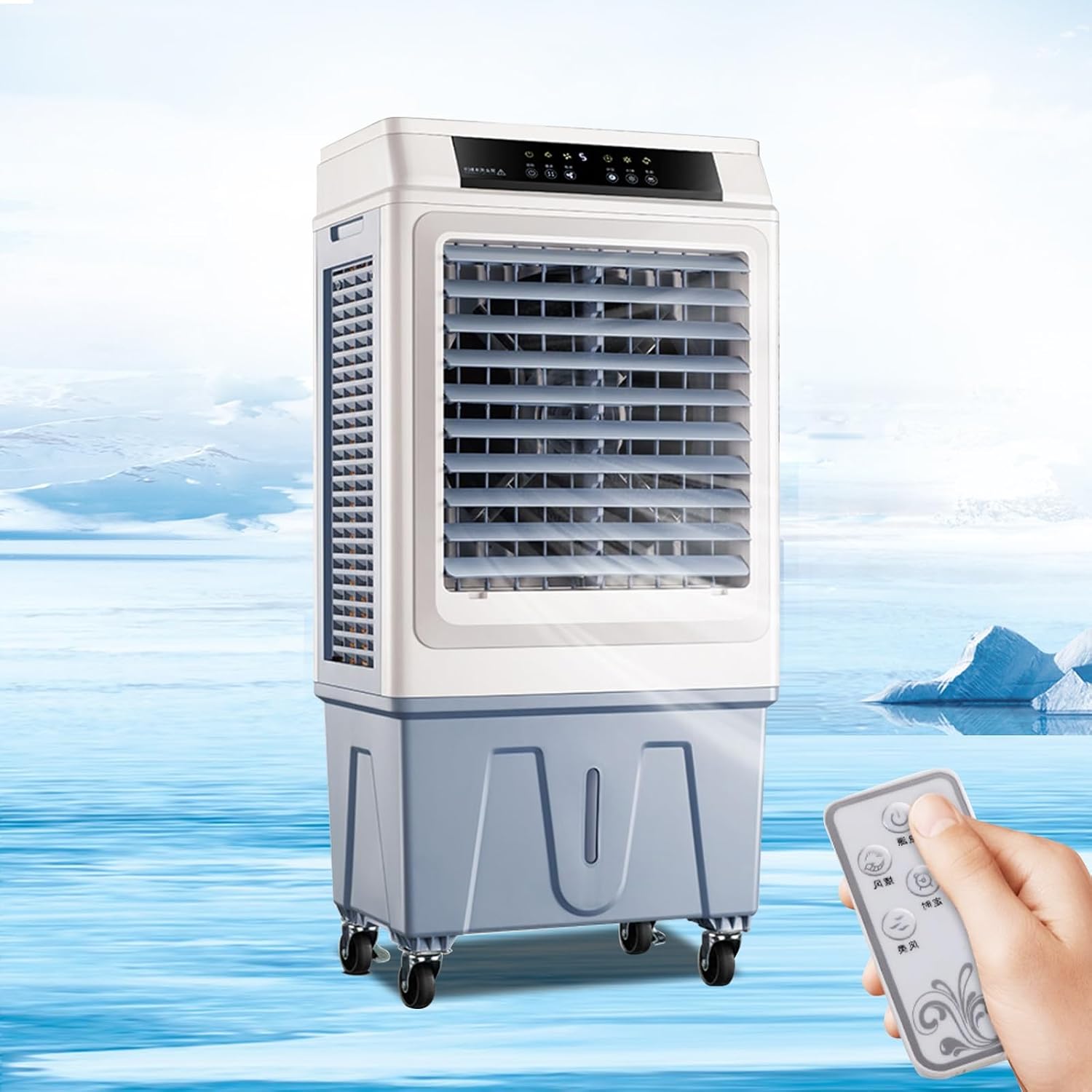 GENERIC Refroidisseur Par évaporation Portable Avec Réservoir D'eau De 50 L, Télécommande, Ventilateur à 3 Vitesses, Oscillation De 120°