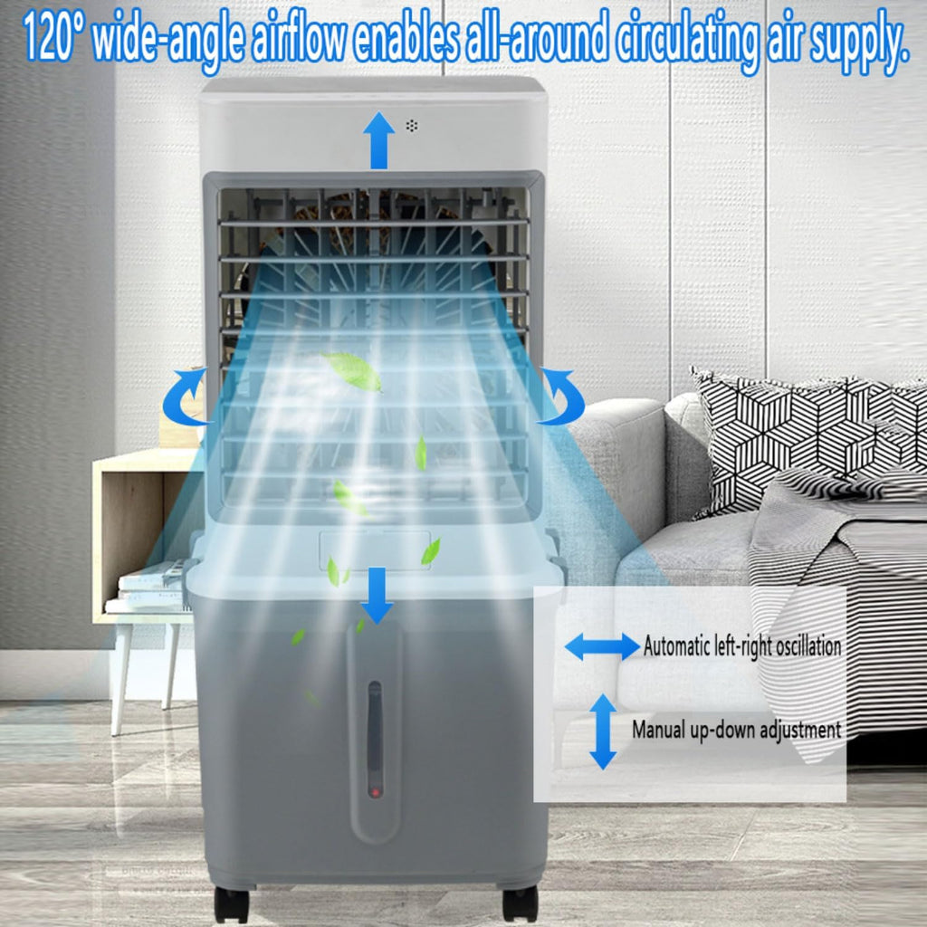 GENERIC Refroidisseur évaporatif Avec Réservoir 32L, Oscillation De 120°, Fonctionnement Silencieux à Partir De 50dB, Minuterie Et Télécommande, Refroidissement Et Hydratation Pour Les Chambres, Bureau Et Cam