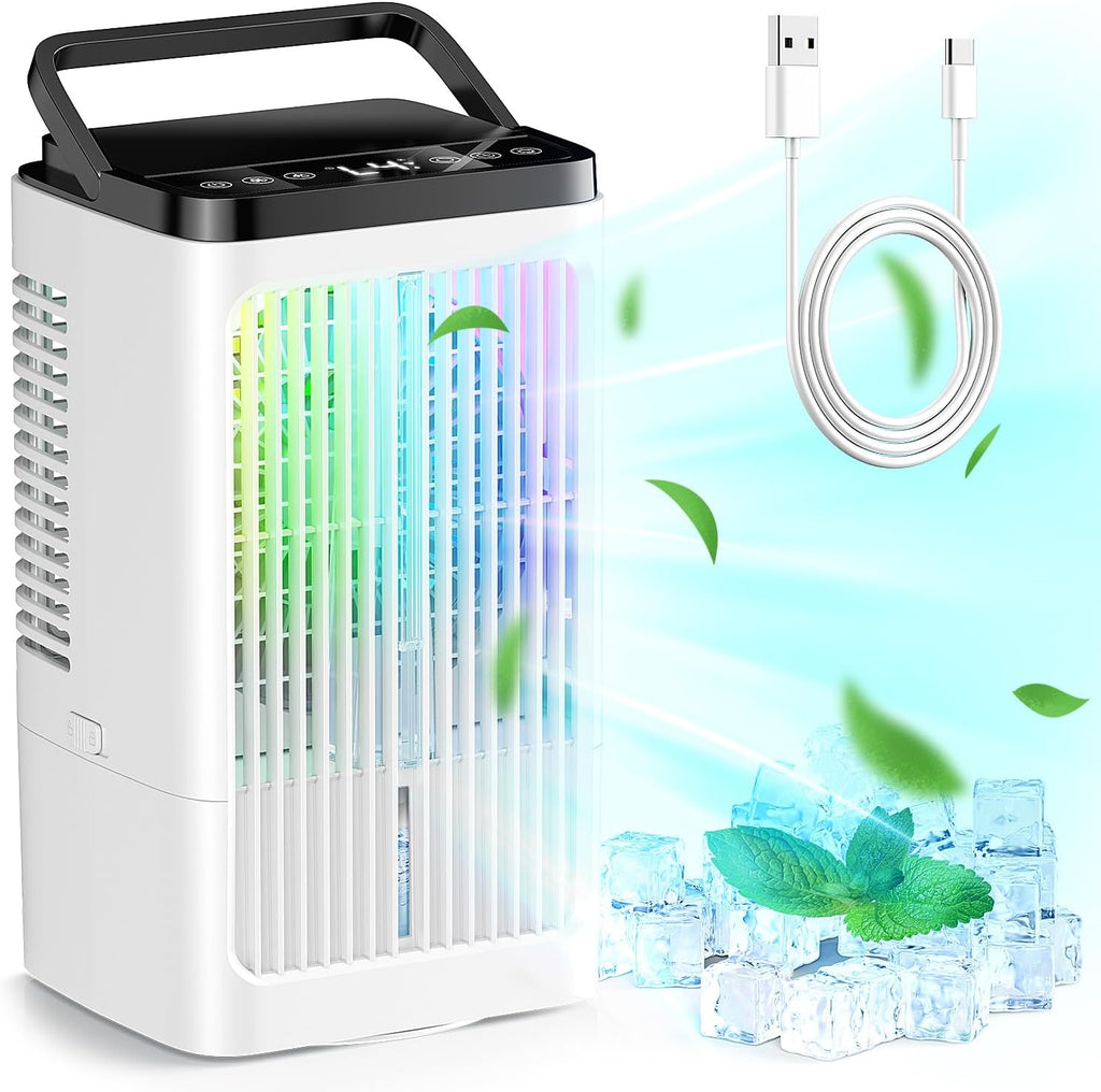  Climatiseur Mobile Avec Reservoir 4 En 1 Rafraichisseur D'air Silencieux Avec 4 Vitesses, Mode Tempête, 2 Modes De Pulvérisation, Minuterie Et Oscillation à 90° Pour Chambre Et Bureau