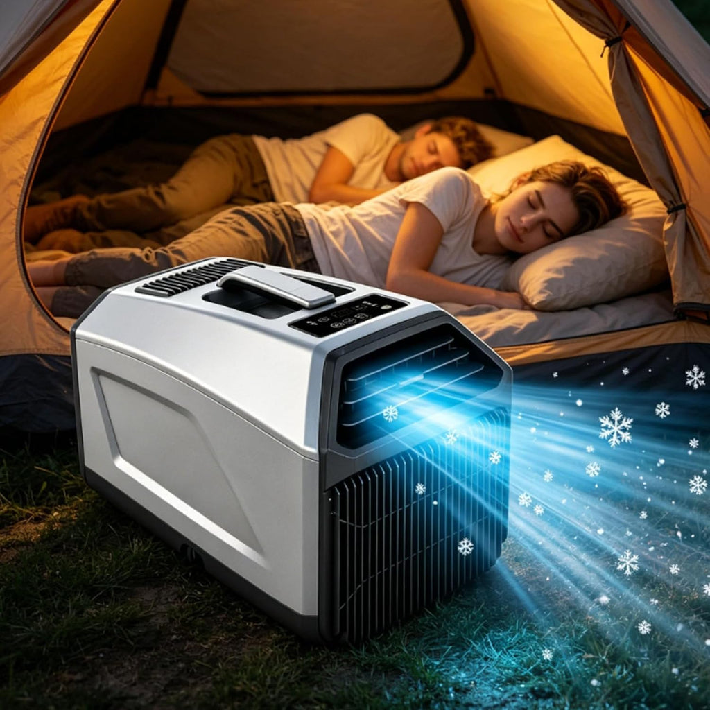  Mini Climatiseur Portable Pour Le Camping,avec Fonction 3 En 1 (Refroidissement,Déshumidificateur Et Ventilateur),Auto-Évaporateur Et Télécommande,Idéal Pour Tentes Et Caravanes 1300W