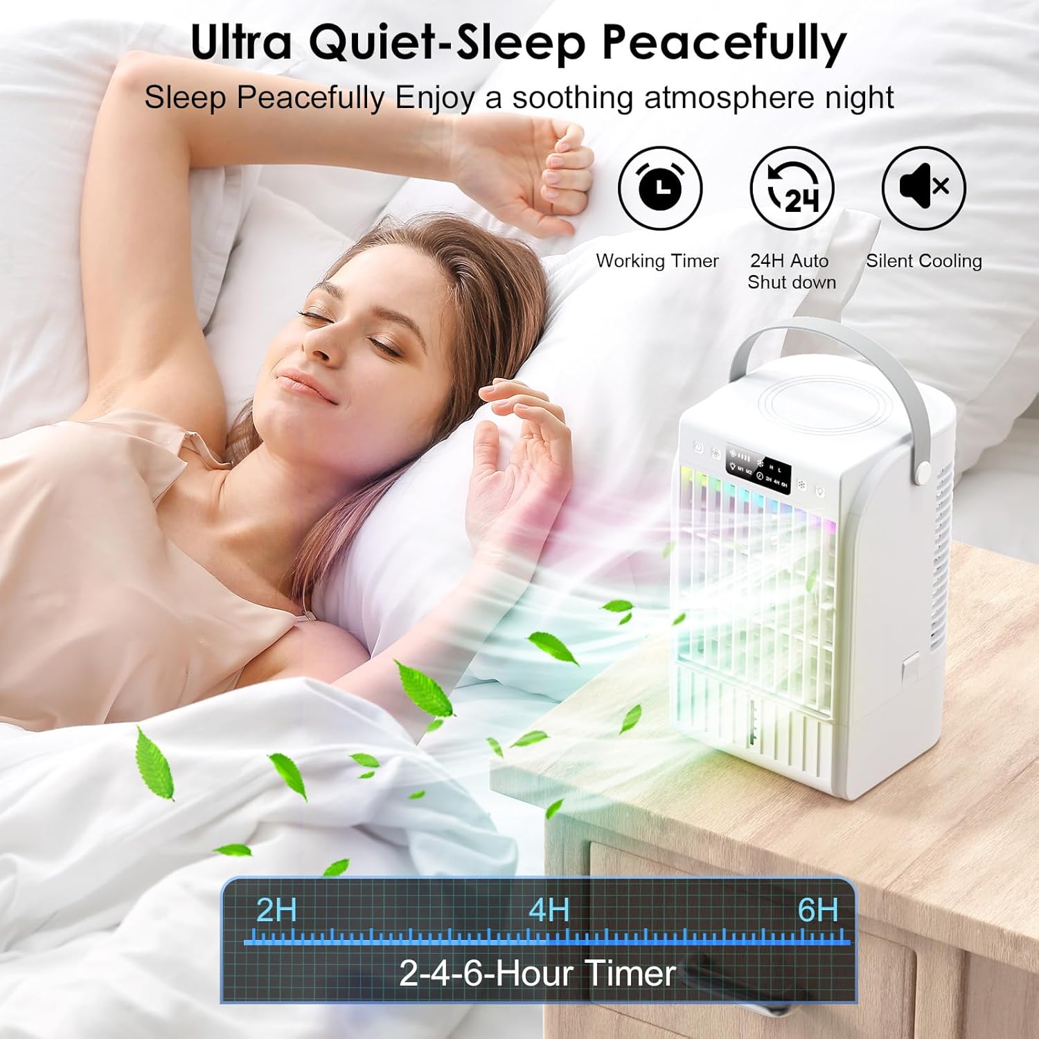  Climatiseur Portable, 1500 Ml, 4 Vitesses De Vent Et 2 Modes De Pulvérisation, Ventilateur De Refroidissement Personnel Avec Minuterie De 2 à 6 Heures Et Veilleuse 7 Couleurs, Convient Pour La Maison