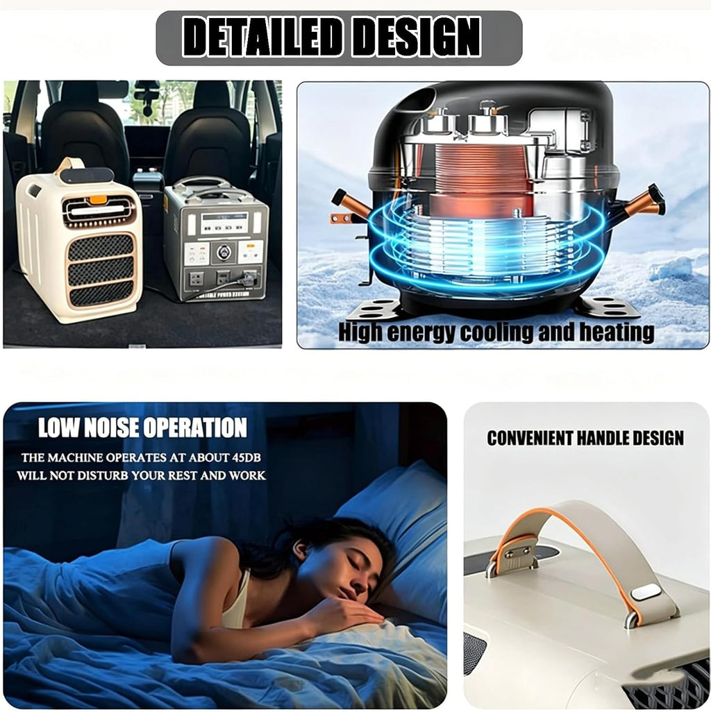  Climatisation Portable 420W, Compresseur Refroidisseur D'air Sans Montage De Fenêtre. Calme <42dB, Affichage Tactile Et Télécommande.Idéal Pour Camping-Car, Tente Et Camping.Aucun Drain Nécessaire.