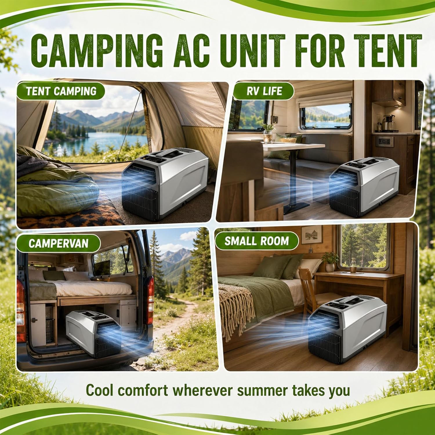  Mini Climatiseur Portable Pour Le Camping,avec Fonction 3 En 1 (Refroidissement,Déshumidificateur Et Ventilateur),Auto-Évaporateur Et Télécommande,Idéal Pour Tentes Et Caravanes 1300W