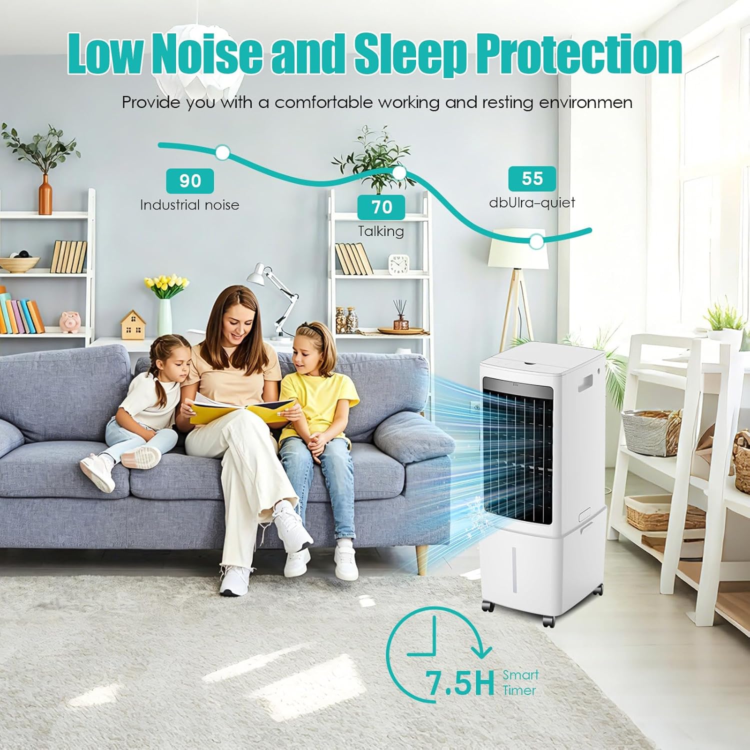  Rafraîchisseur D'air Évaporatif 12L (Alternative Climatiseur Mobile Sans Évacuation), 800 M³/h Puissant Portable, 3-en-1 Ventilateur & Humidificateur Avec Télécommande, Minuteur 12H, 8 Pains De Glace