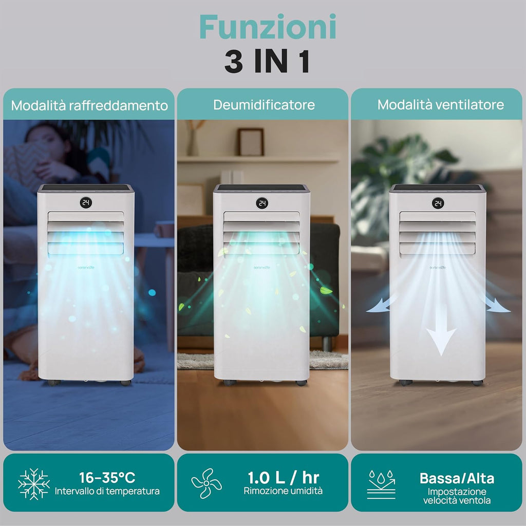 SereneLife Climatiseur Mobile 7000 BTU Avec Évacuation – Climatisation Portable WiFi 3 En 1 Silencieuse Avec Déshumidificateur, Ventilateur Et Kit Fenêtre