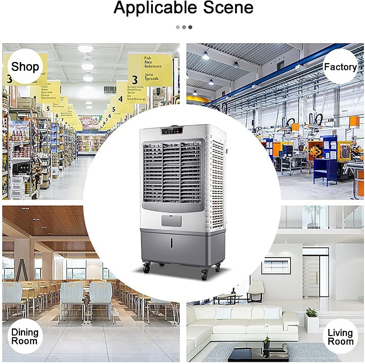  Refroidisseur D'air évaporatif Commercial Puissant Refroidisseur D'air Commercial 3 En 1 Avec Réservoir D'eau De 55 L - Refroidissement, Humidificateur Et Climatiseur Efficaces Pou