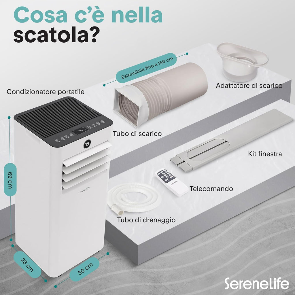  SereneLife Climatiseur Portable 9000 BTU, Climatiseur Portable WiFi Avec Télécommande, Kit Fenêtre, Déshumidificateur Et Ventilateur, Pingouin, Climatiseur Compact Pour Maison, Bureau Et école