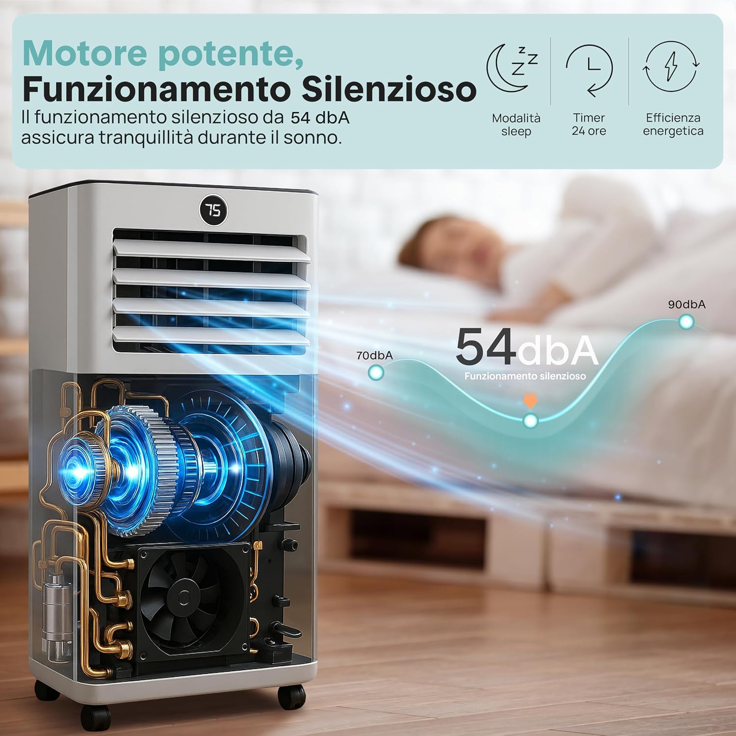  SereneLife Climatiseur Mobile 7000 BTU Avec Évacuation – Climatisation Portable WiFi 3 En 1 Silencieuse Avec Déshumidificateur, Ventilateur Et Kit Fenêtre
