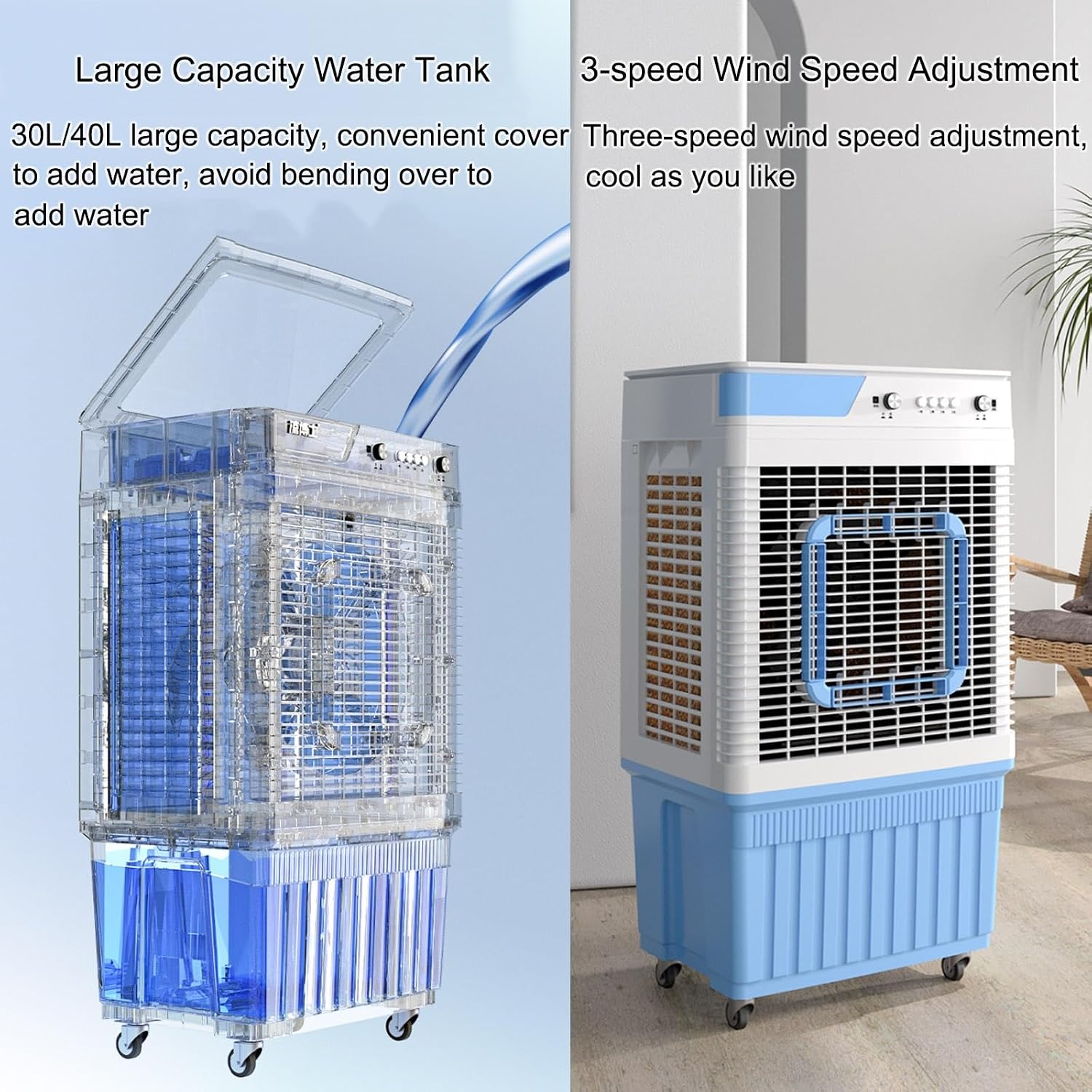 GENERIC Refroidisseur D'air évaporatif Commercial 3 En 1, Refroidisseur De Marais De Grand Réservoir De 40L Avec Boîtes à Glace, Vitesse Réglable Et Flux D'air Grand Angle Pour L'atelier De Garage Factory Ref