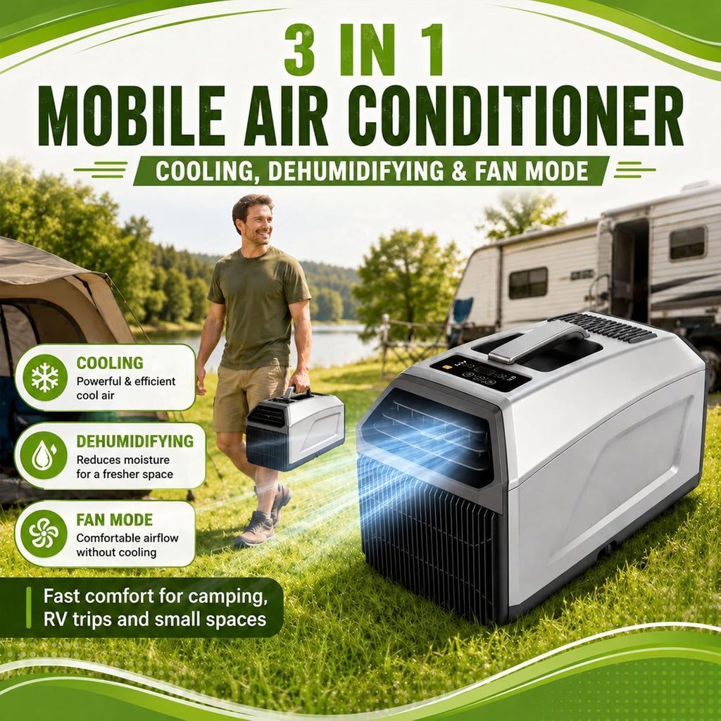  Mini Climatiseur Portable Pour Le Camping,avec Fonction 3 En 1 (Refroidissement,Déshumidificateur Et Ventilateur),Auto-Évaporateur Et Télécommande,Idéal Pour Tentes Et Caravanes 1300W