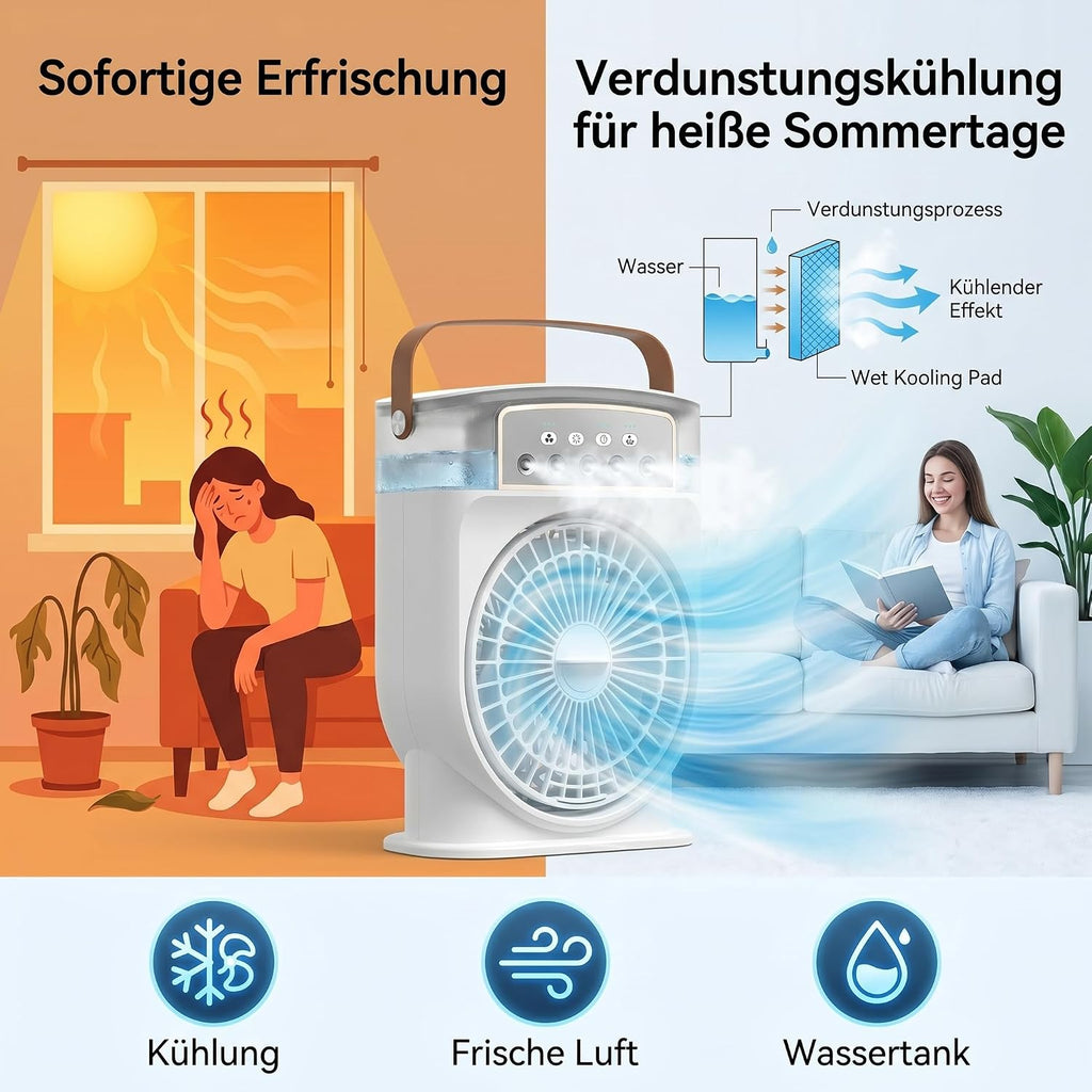  Mini Climatiseur Mobile Sans Évacuation, Ventilateur Brumisateur | Portable Silencieux Rechargeable Type-C Humidificateur Avec Minuterie 3 Vitesses 3 Niveaux De Brume Idéal Pour Chambre Bureau