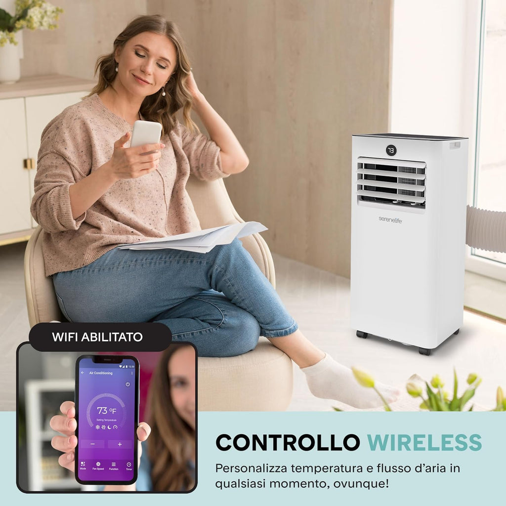  SereneLife Climatiseur Portable 9000 BTU, Climatiseur Portable WiFi Avec Télécommande, Kit Fenêtre, Déshumidificateur Et Ventilateur, Pingouin, Climatiseur Compact Pour Maison, Bureau Et école
