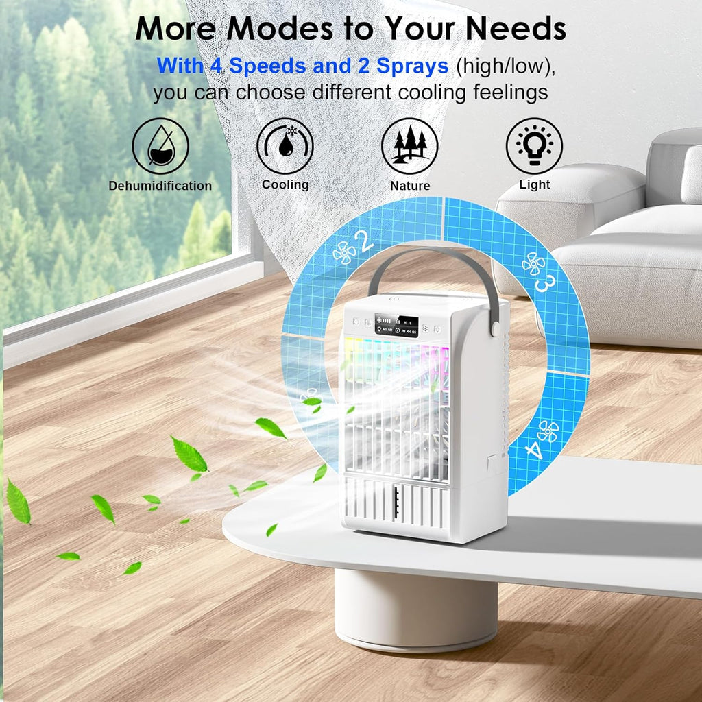  Climatiseur Portable, 1500 Ml, 4 Vitesses De Vent Et 2 Modes De Pulvérisation, Ventilateur De Refroidissement Personnel Avec Minuterie De 2 à 6 Heures Et Veilleuse 7 Couleurs, Convient Pour La Maison