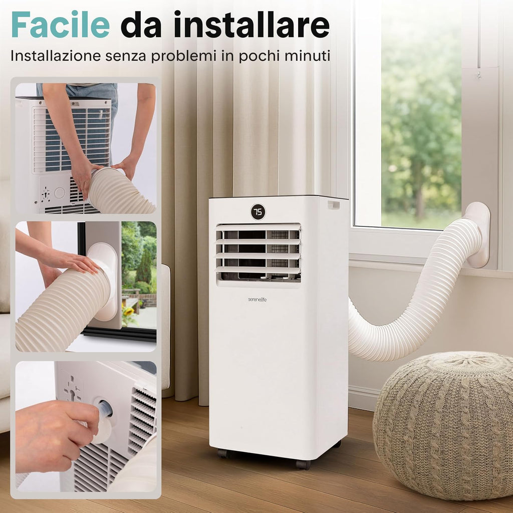  SereneLife Climatiseur Portable 9000 BTU, Climatiseur Portable WiFi Avec Télécommande, Kit Fenêtre, Déshumidificateur Et Ventilateur, Pingouin, Climatiseur Compact Pour Maison, Bureau Et école